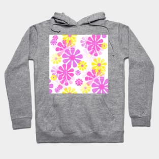 60's Retro Groovy Mod Flowers in Purple, Pink and Yellow - Abstract Hoodie